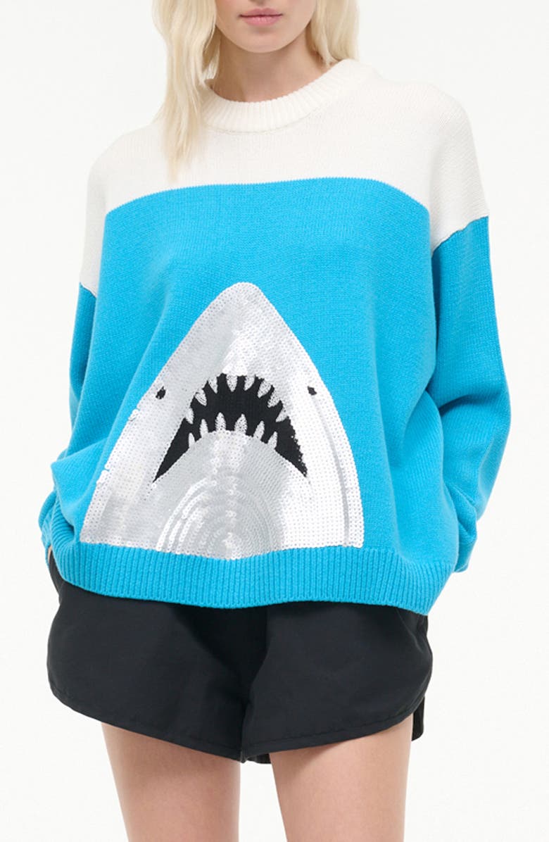 STAUD Giada Sequin Embellished Shark Sweater, Alternate, color, Great White Shark