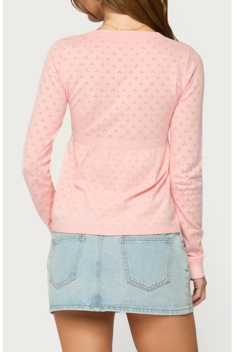 Basha Pointelle Knit V-Neck Sweater, Alternate, color, LIGHT-PINK