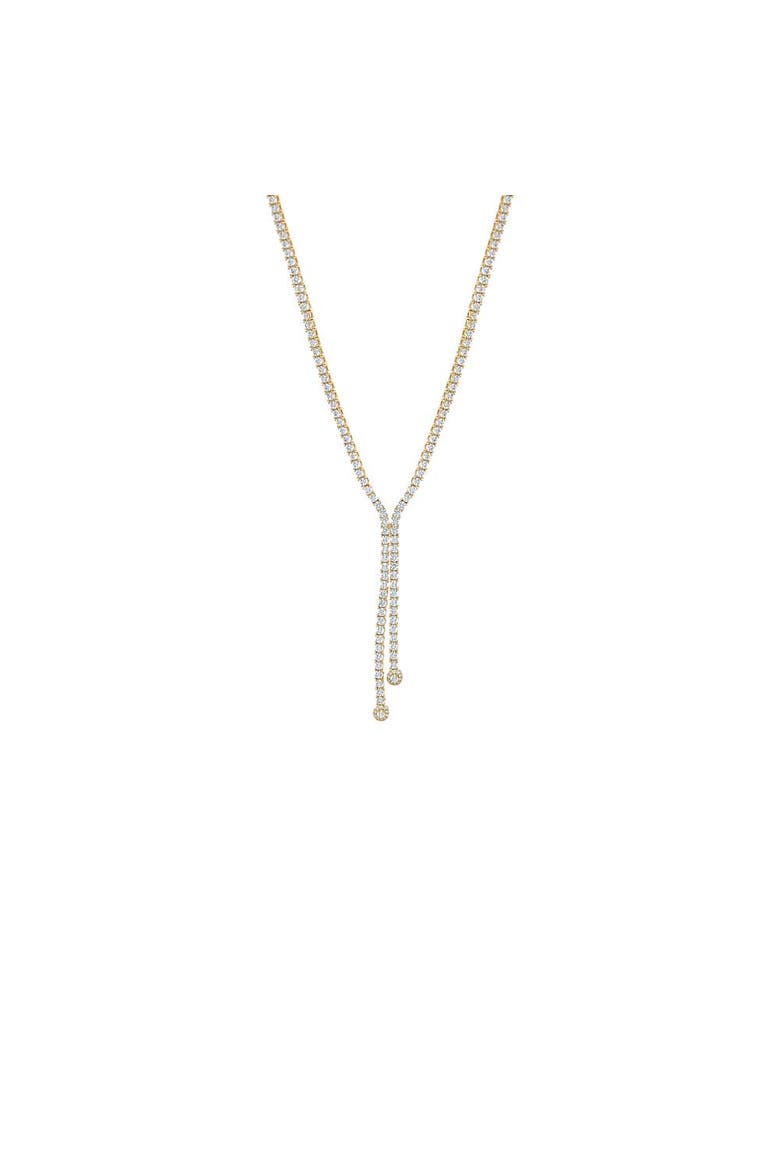 CZ Double Overlay Drop Lariat Tennis Necklace, Main, color, Gold