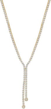 BY ADINA EDEN CZ Double Overlay Drop Lariat Tennis Necklace
