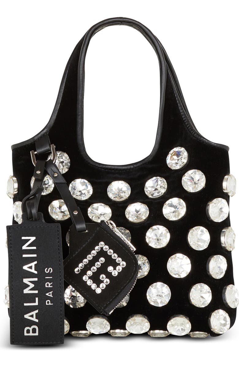 Balmain Small B-Army Crystal Embellished Shopper Tote, Main, color,