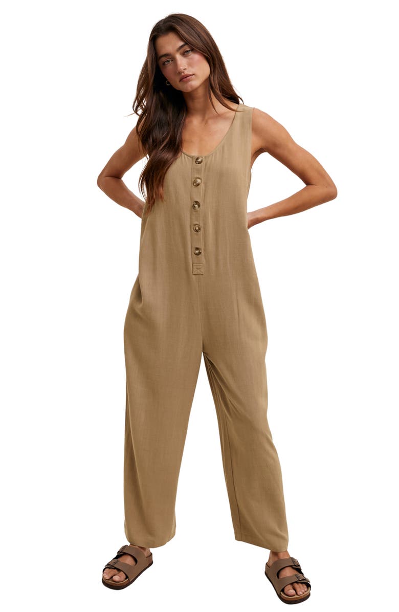 WISHLIST Button Front Sleeveless Jumpsuit, Alternate, color, Mocha