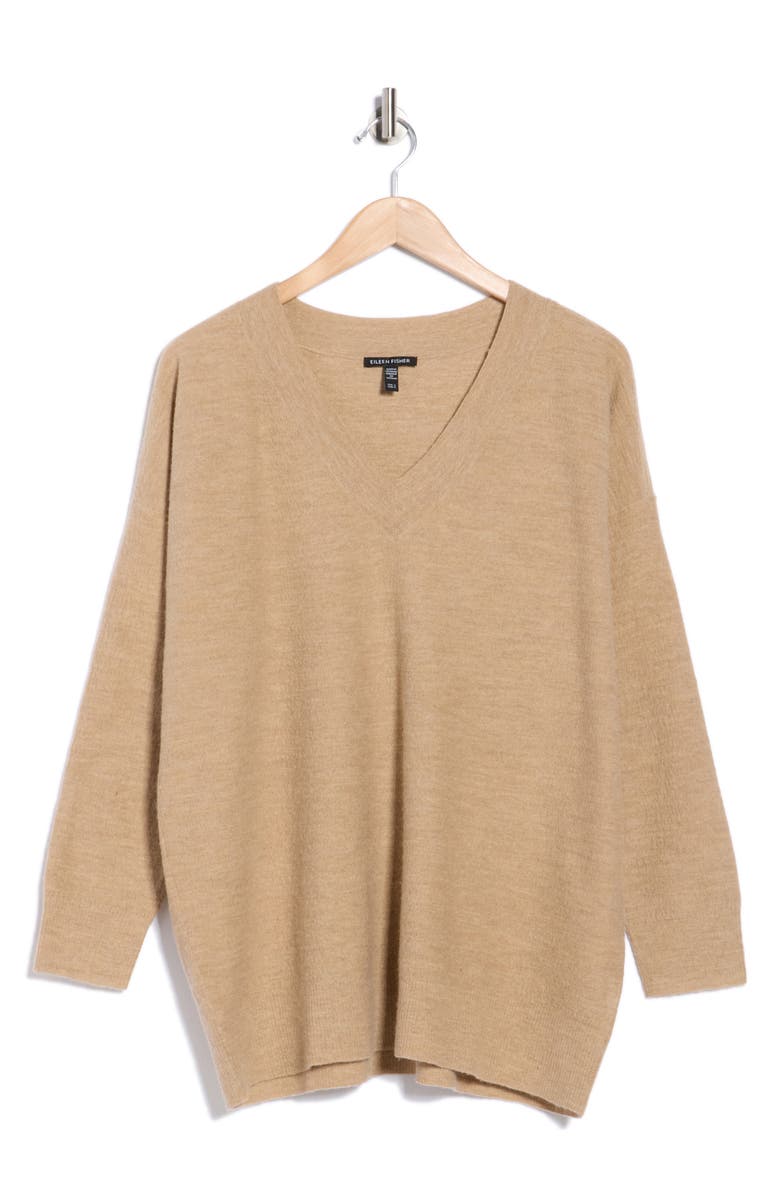 Eileen Fisher V-Neck Wool Sweater, Alternate, color, Biscuit