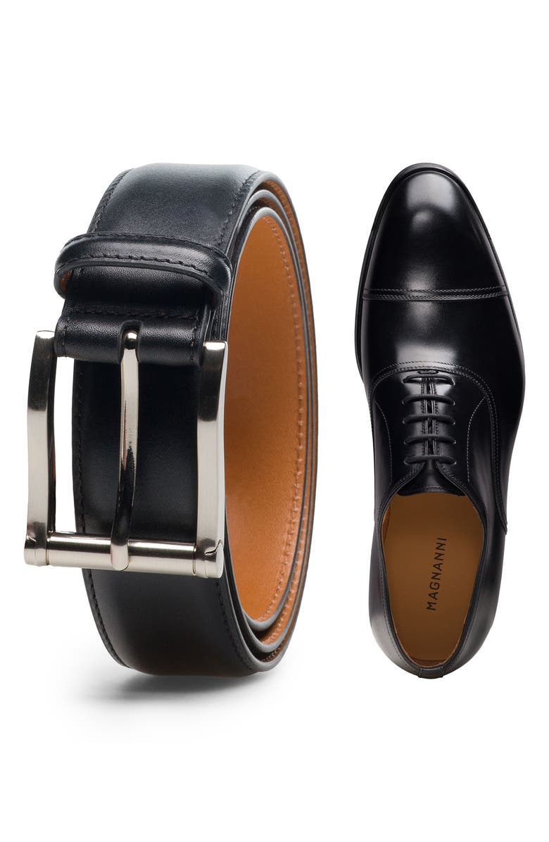 Magnanni Carbon Leather Belt, Alternate, color, Black