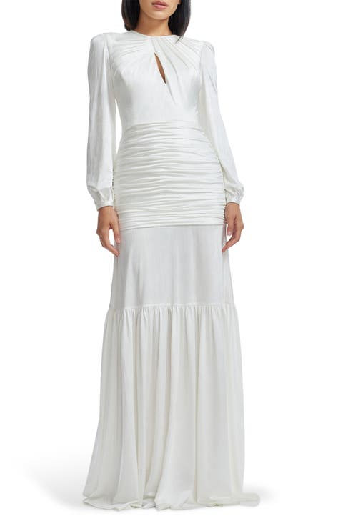 Lucille Pleated Ruched Long Sleeve Gown
