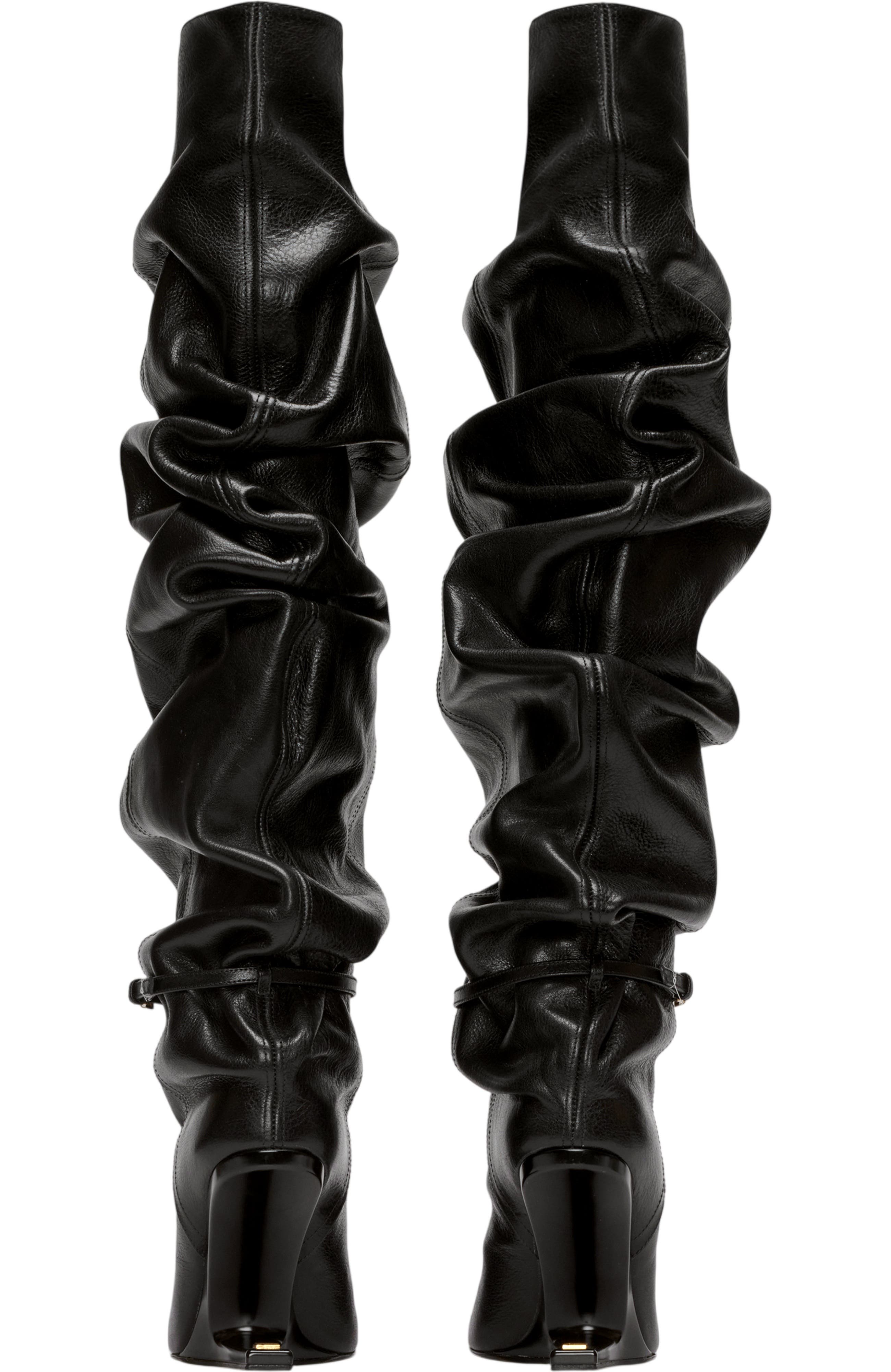 Balmain No Wedge textured leather thigh-high boots with tassel, Alternate, color, Black