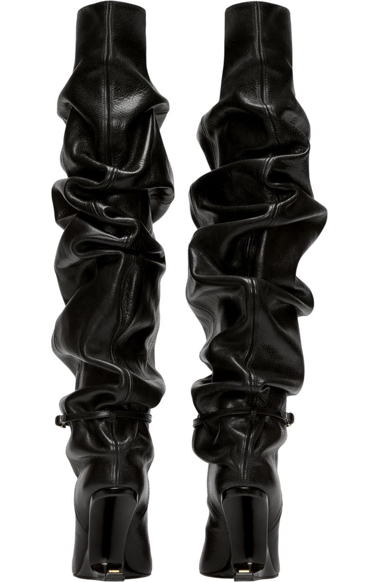 Balmain No Wedge textured leather thigh-high boots with tassel, Alternate, color, Black