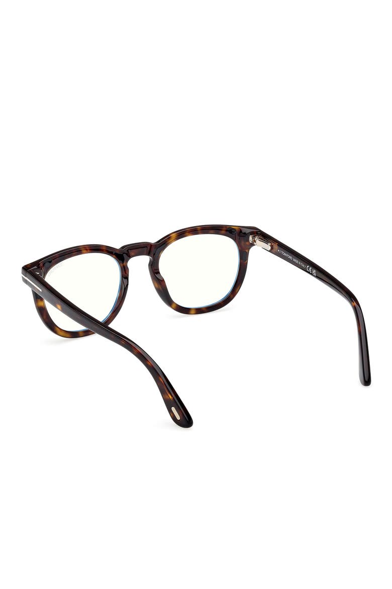 50mm Small Round Blue Light Blocking Glasses, Alternate, color, HAVANA ECO / T LOGO