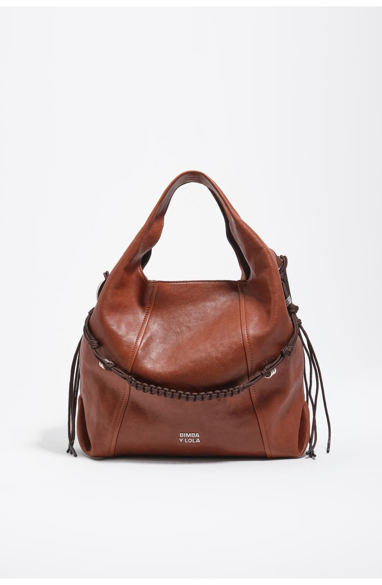 Bimba y Lola Leather Paper Bag, Main, color, Dark Tan