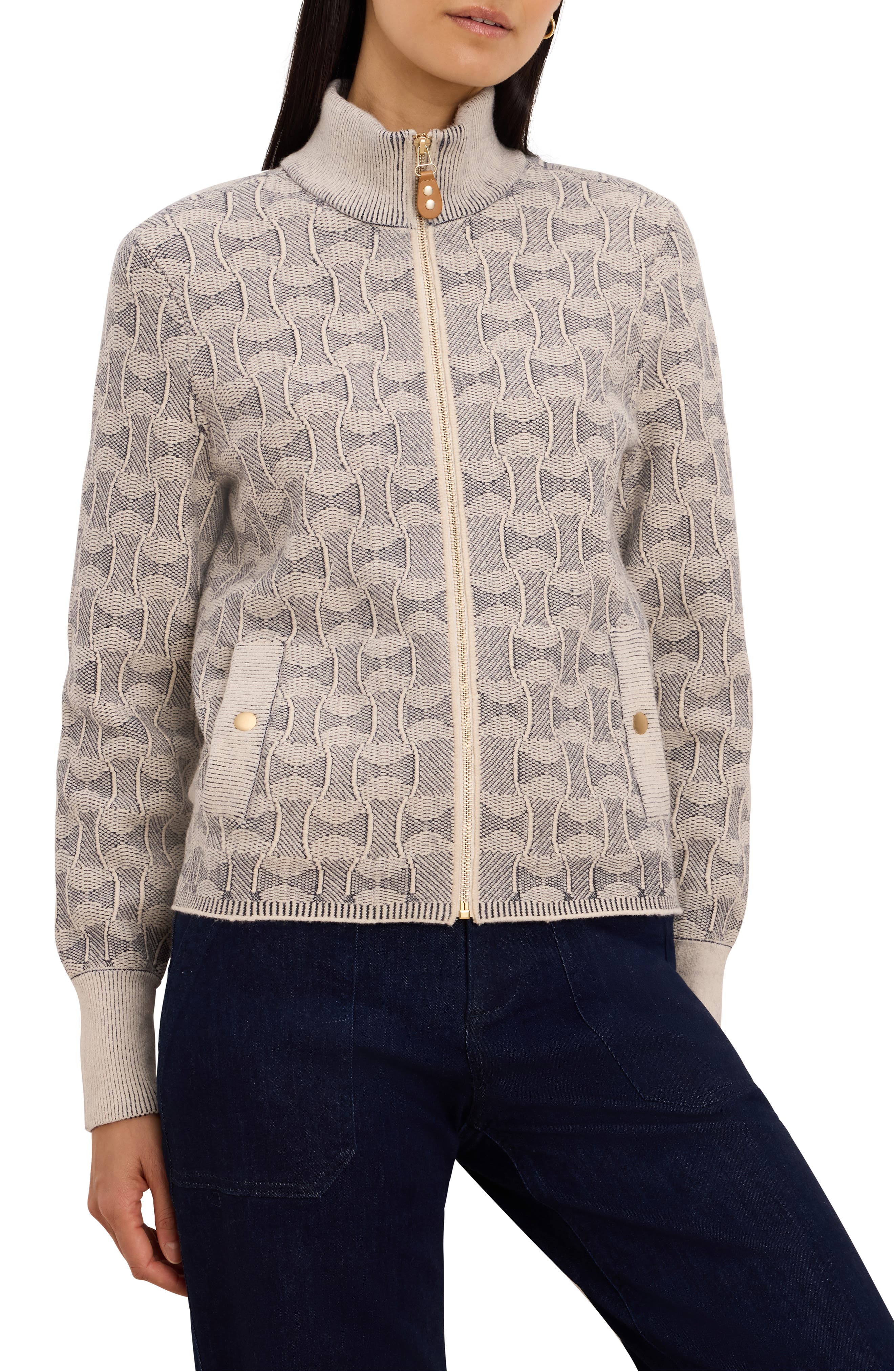 Nic + Zoe Nic+zoe Dapper Swirl Knit Jacket In Brown