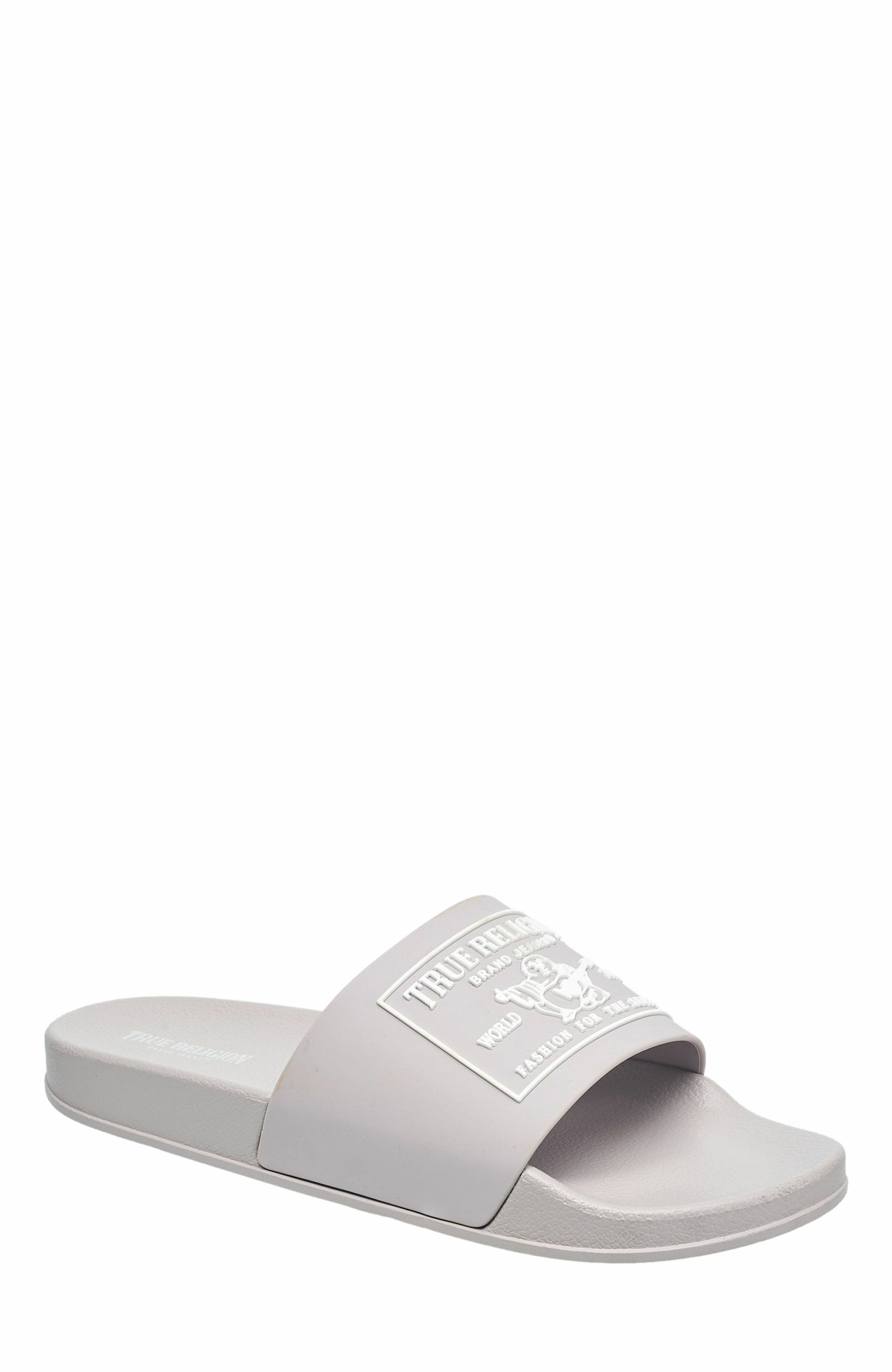 True Religion Men's Kendrick Logo Slide, Main, color, Light Grey