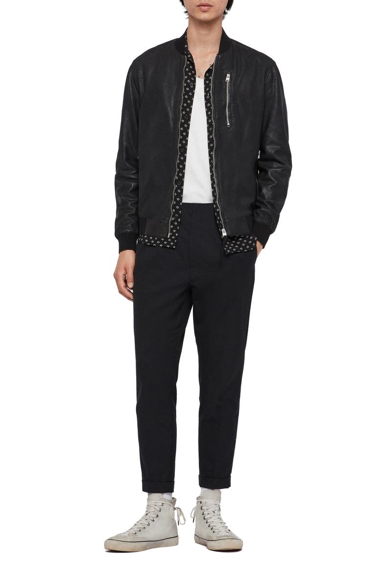 Kino Leather Bomber Jacket, Alternate, color, BLACK