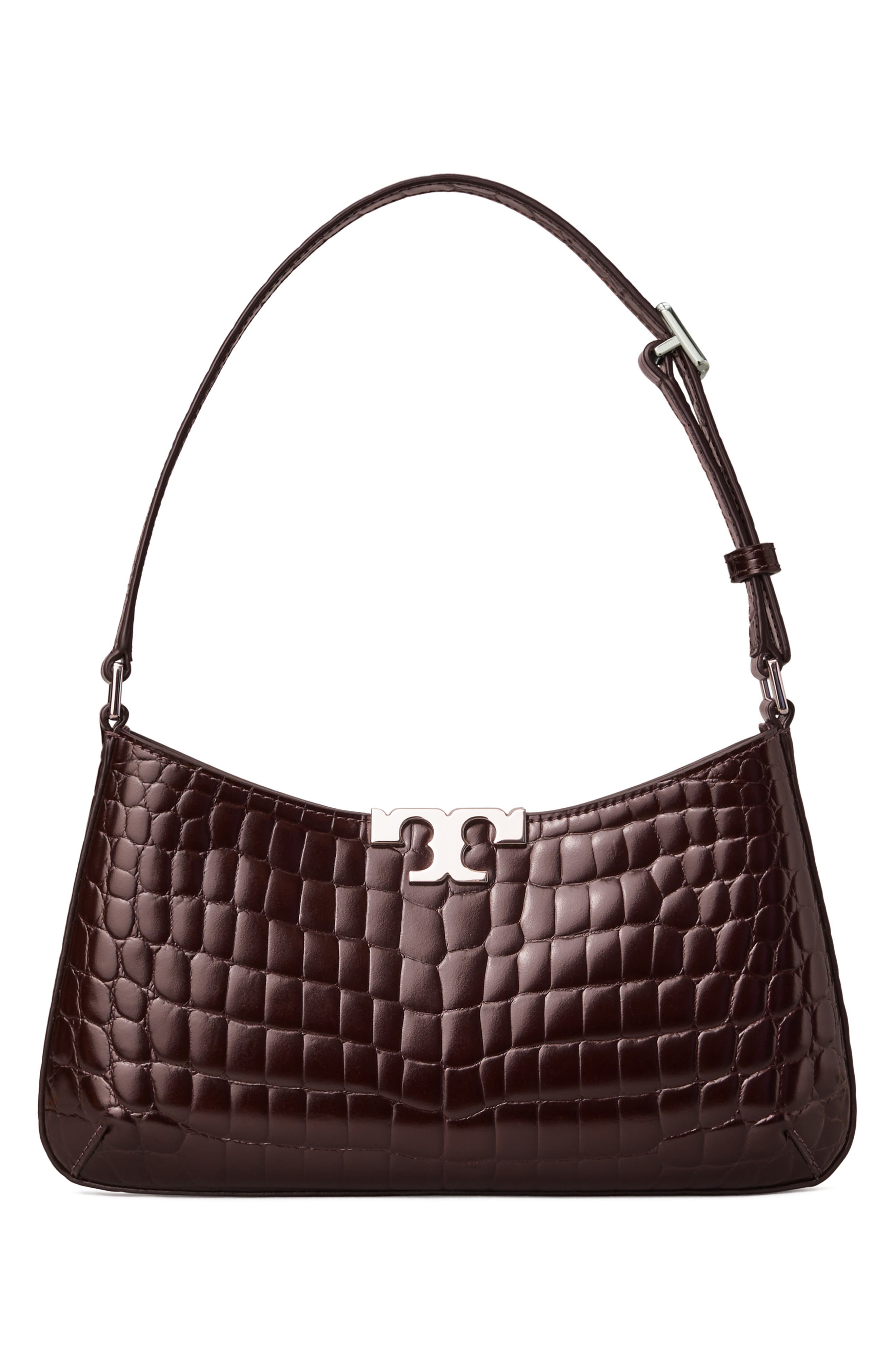 Slim Eleanor Croc Embossed Leather Shoulder Bag, Alternate, color, ALBAROSSA