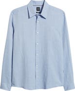 BOSS Liam Regular Fit Linen & Cotton Button-Up Shirt