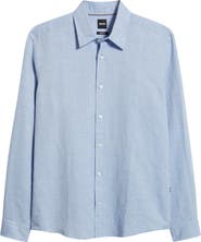 BOSS Liam Regular Fit Linen & Cotton Button-Up Shirt