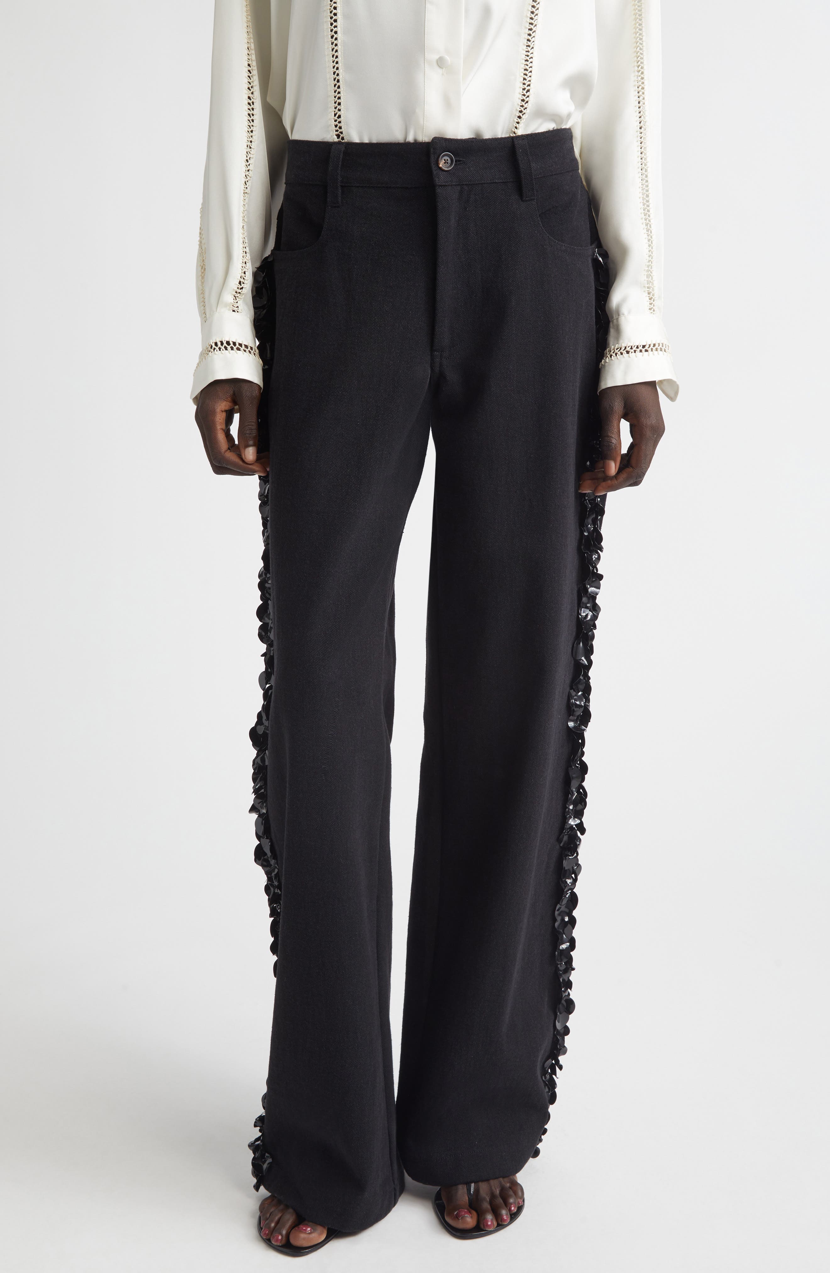 Burro Paillette Side Stripe Wide Leg Jeans