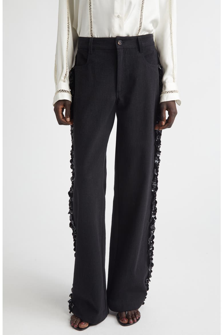 Burro Paillette Side Stripe Wide Leg Jeans, Main, color, BLACK