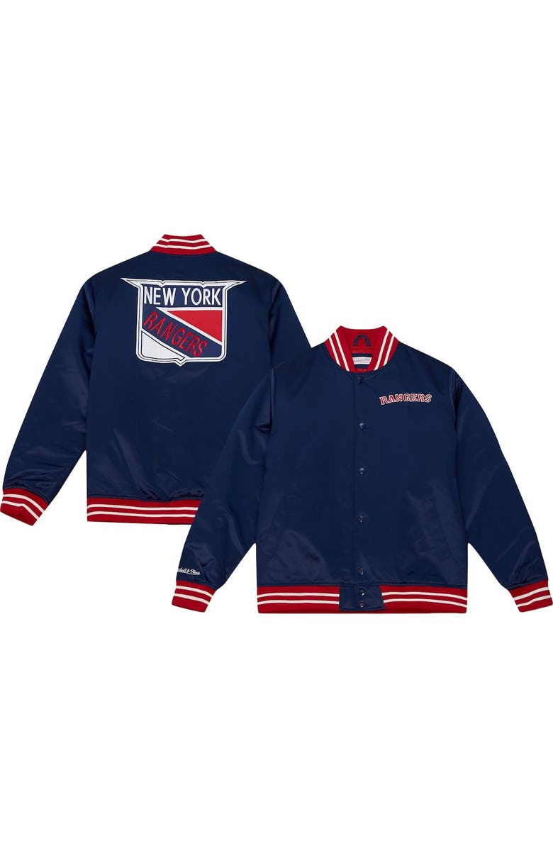 Mitchell & Ness Men's Mitchell & Ness Navy New York Rangers Heavyweight Satin Full-Snap Jacket, Main, color, 