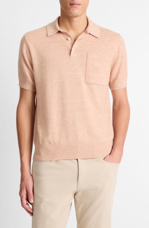 Short Sleeve Linen & Wool Blend Pocket Polo Sweater