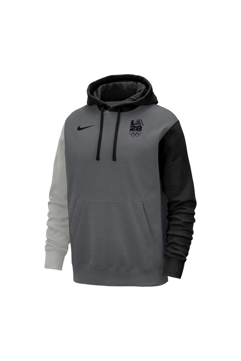 Men's Nike Gray LA28 Color-Block Club Fleece Pullover Hoodie, Alternate, color, Gray