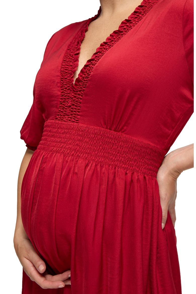 The V-Neck Vibe Mini Maternity Dress, Alternate, color, Red