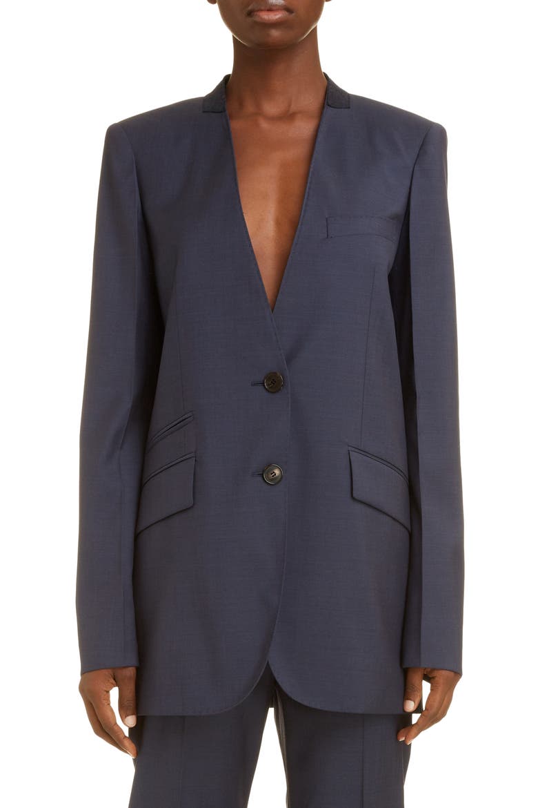 Collarless Wool Jacket, Main, color, DEEP SEA BLUE