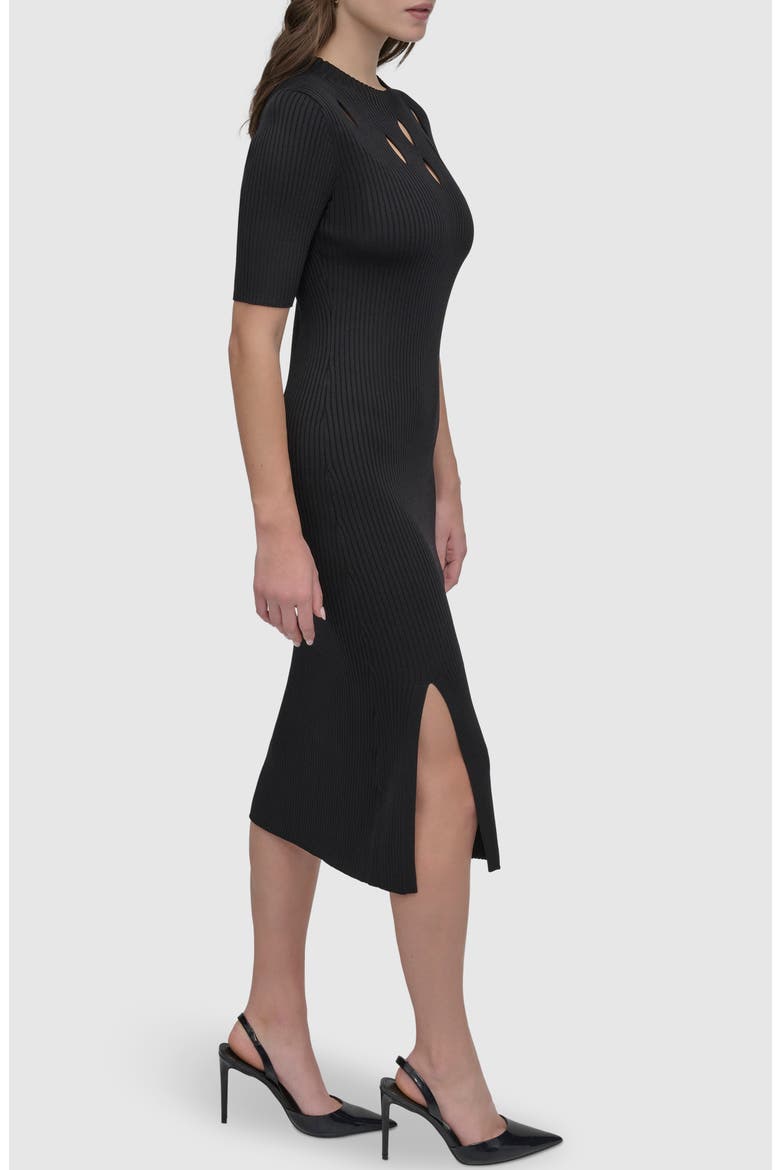 Cutout Detail Rib Sweater Dress, Alternate, color, BLACK
