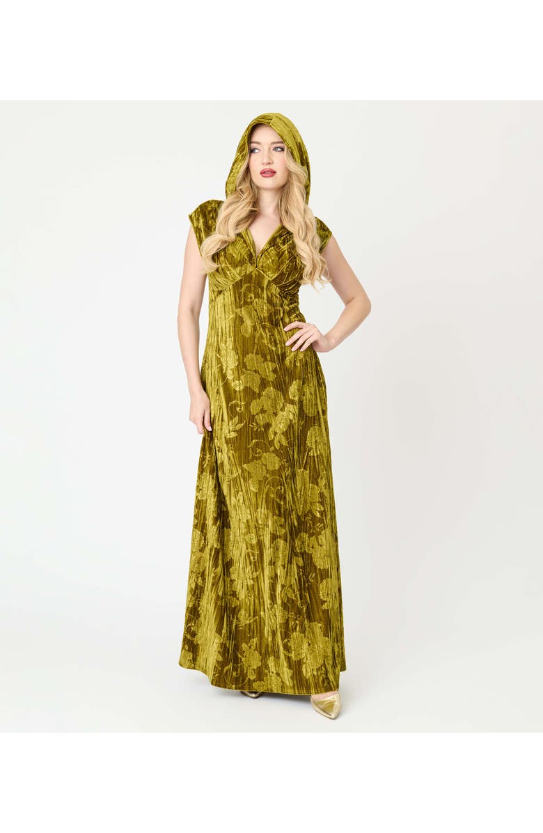 Unique Vintage Hooded Maxi Dress, Alternate, color, Chartreuse
