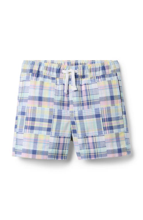 Janie And Jack Plaid Patchwork Pull-on Short In Blue