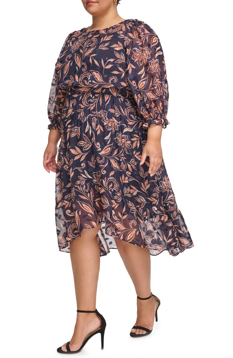 Eliza J High-Low Midi Dress, Alternate, color, Navy