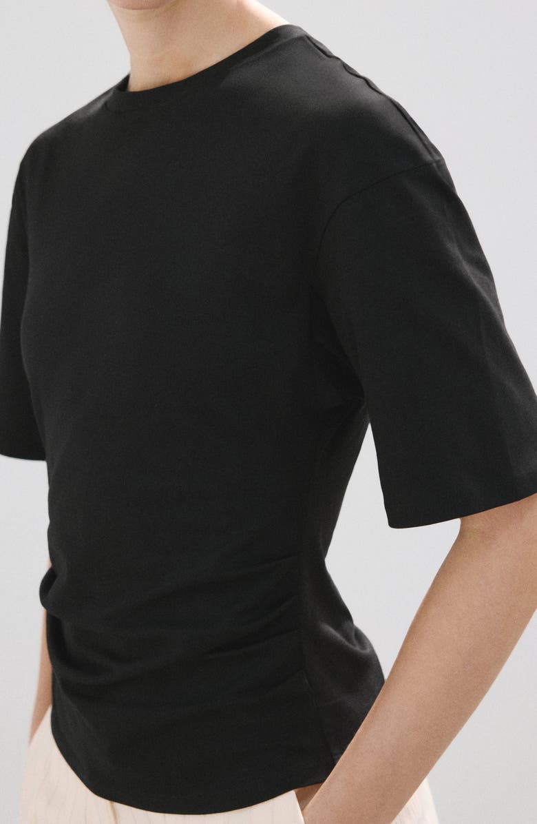 MANGO Ruched Side Cotton T-Shirt, Alternate, color, Black