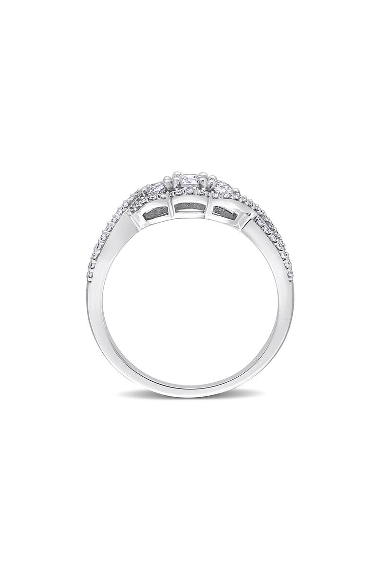 Diamond 3-Stone Halo Engagement Ring - 0.5ct., Alternate, color, WHITE GOLD