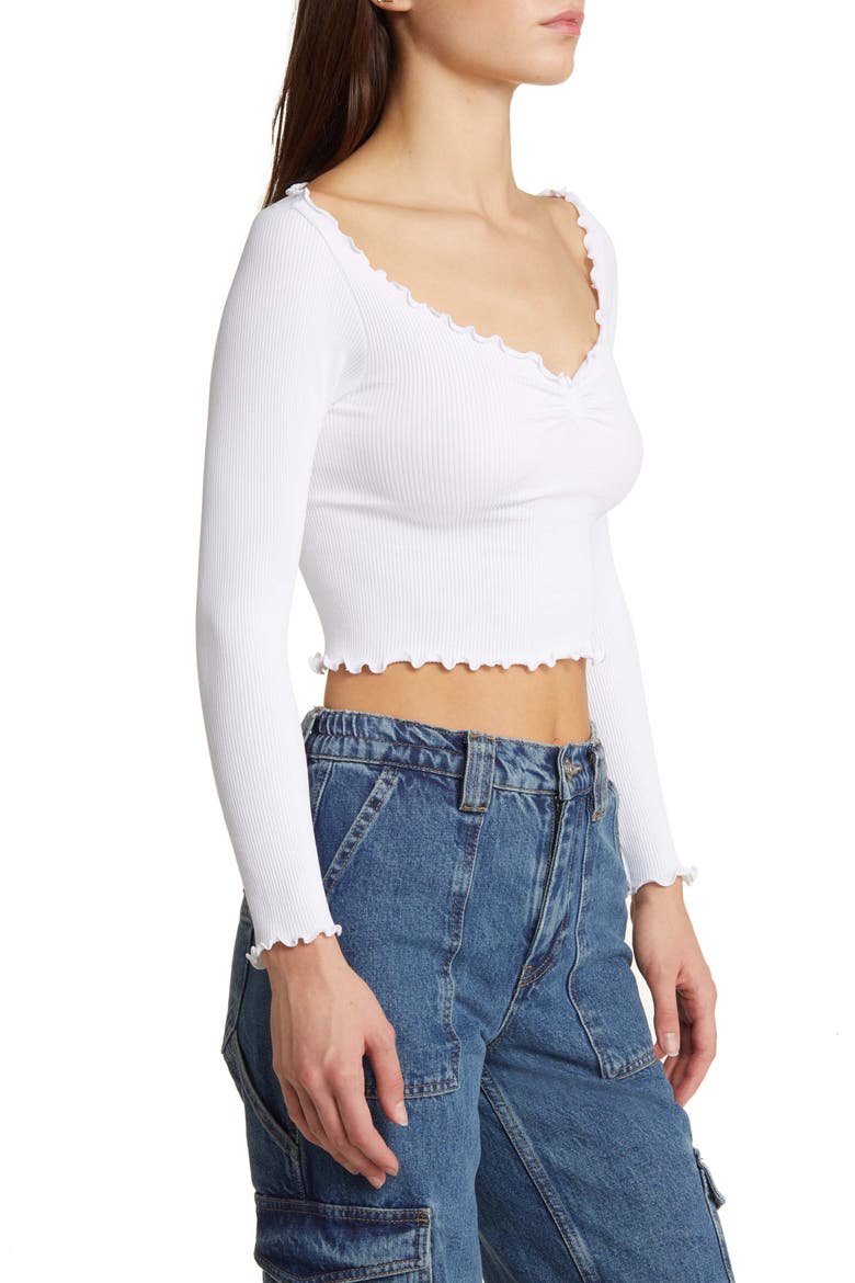 Elsie Rib Long Sleeve Crop Top, Alternate, color, WHITE