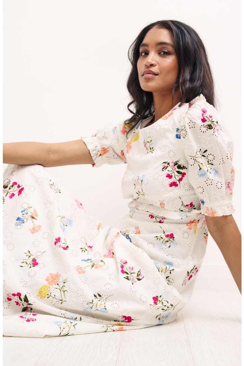 Felicia Floral Broderie Anglaise Midi Dress, Alternate, color, WHITE MULTI