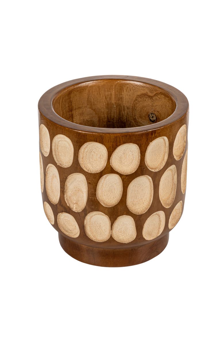 Storied Home Hand-Carved Wood Planter with Dots, Walnut, Main, color, Brown