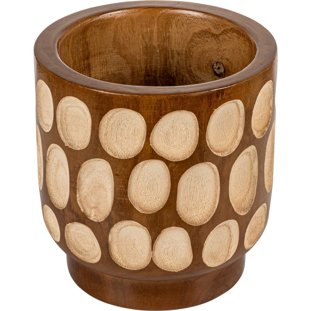 Storied Home Hand-carved Wood Planter With Dots, Walnut In Brown