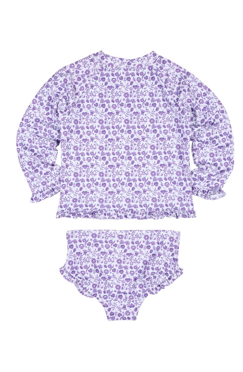 Florence Eiseman Floral Print Rashguard Swimsuit with Ruffles, Alternate, color, Purple/White