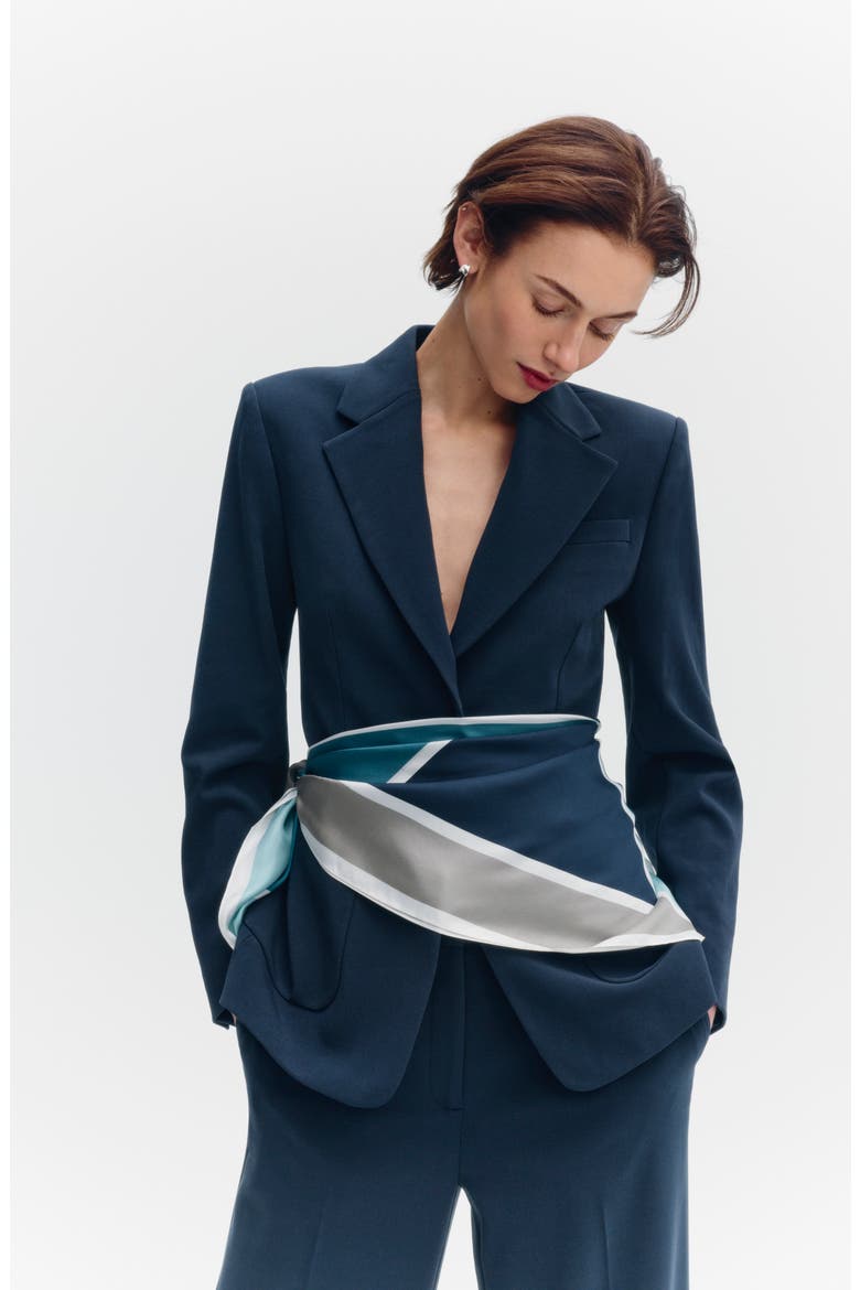 Printed Square Silk Scarf, Alternate, color, BLUE TRIANGLES