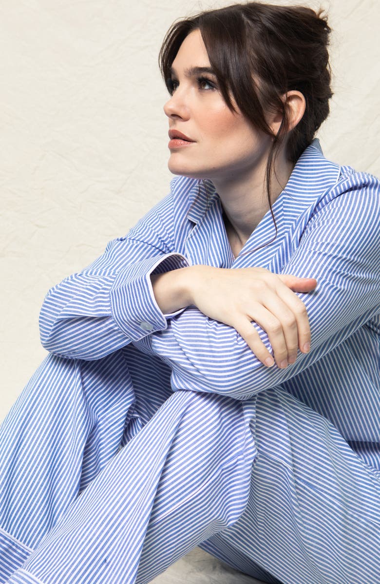 Petite Plume Seersucker Stripe Pajamas, Alternate, color, Blue