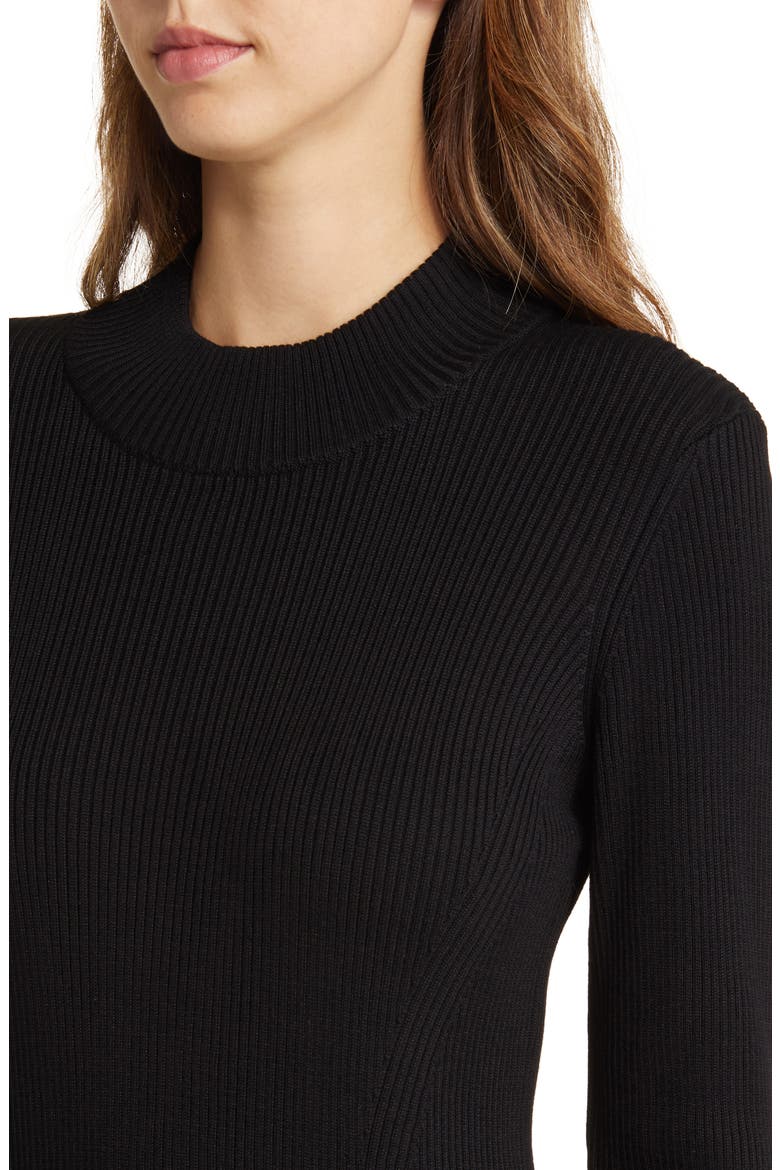 Rib Three-Quarter Sleeve Sweater Dress, Alternate, color, BLACK