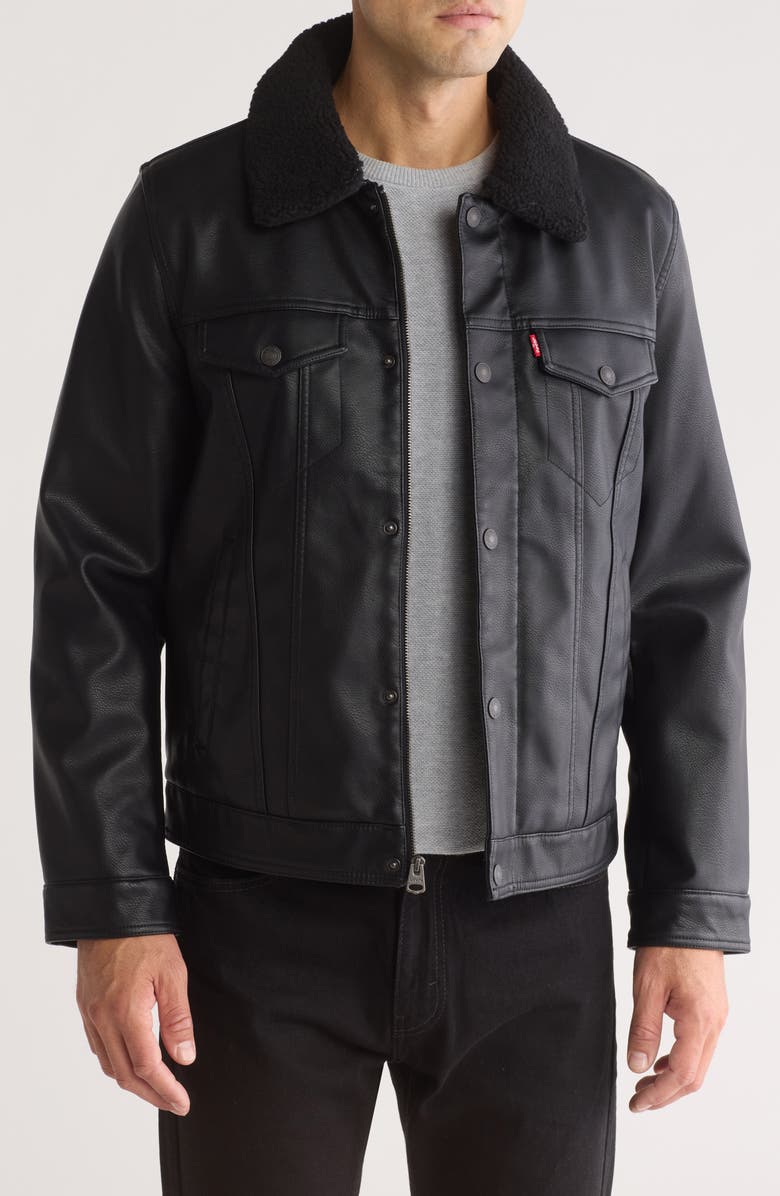 Levi's<sup>®</sup> Faux Leather Faux Shearling Collar Jacket, Alternate, color, Black