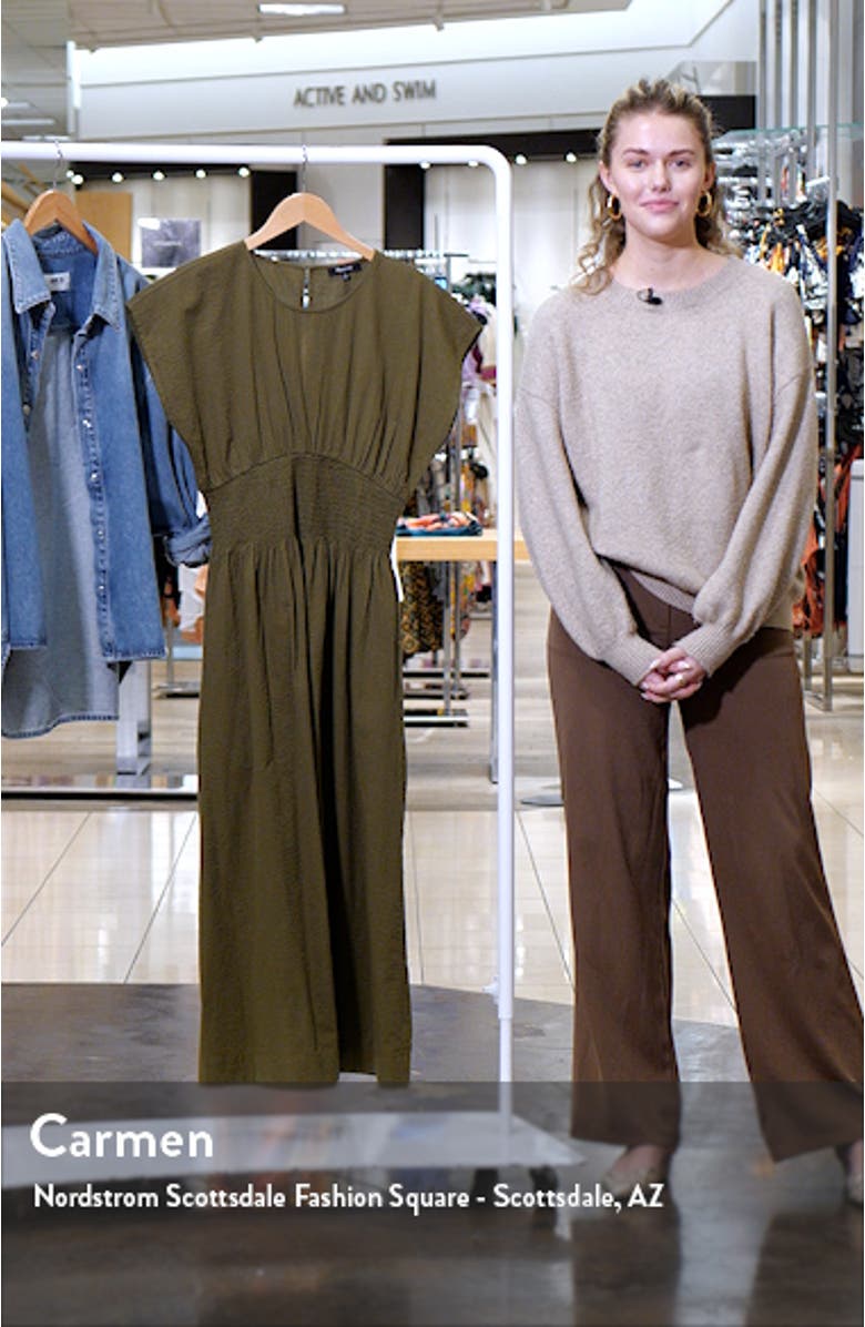 Stripe Smocked Waist Seersucker Midi Dress, sales video thumbnail