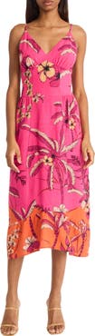 DONNA MORGAN FOR MAGGY Floral Linen Blend Fit & Flare Midi Dress