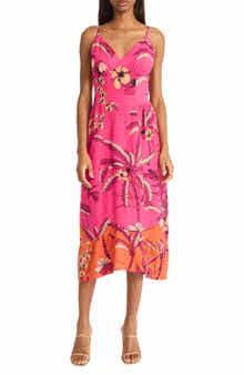 Floral Linen Blend Fit & Flare Midi Dress