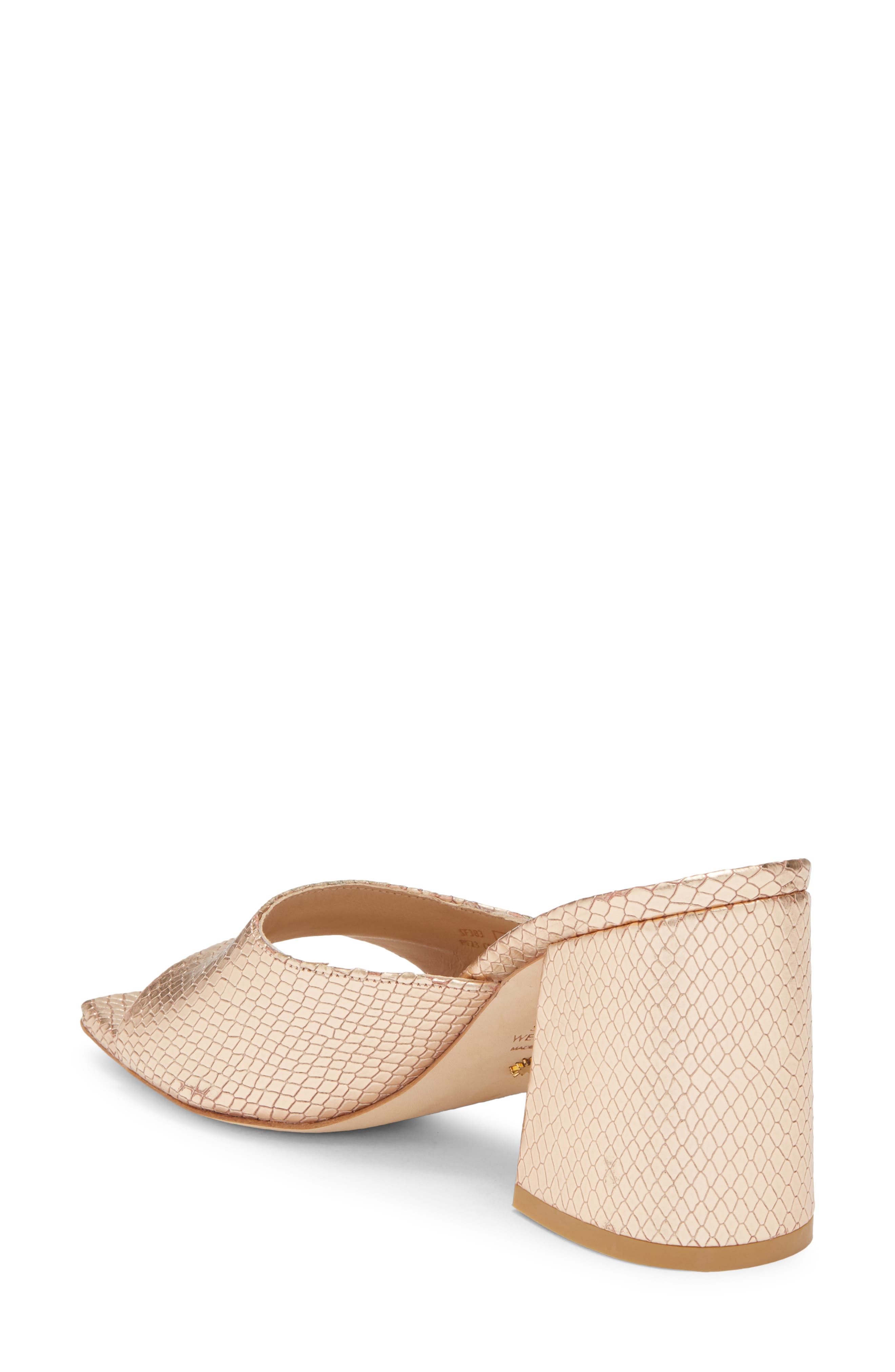 Stuart Weitzman Tia 85 Snakeskin Embossed Flare Block Sandal, Alternate, color, Ballet