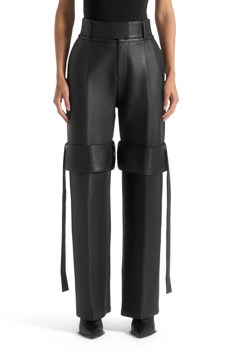 Manière De Voir Isabelle Leather Belted Strap Detail Trousers, Alternate, color, Black