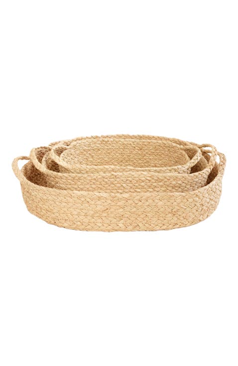 Set of 3 Nesting Braided Raffia Trays