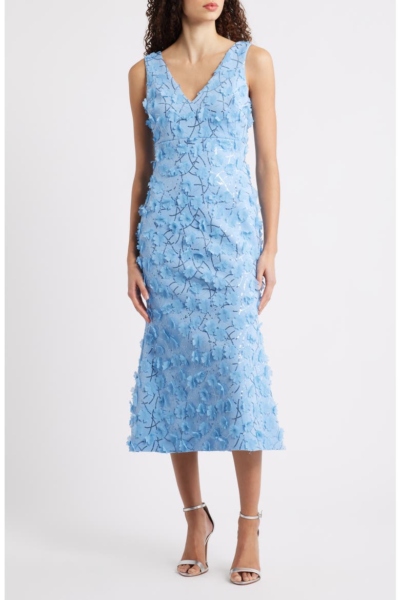 eliza j blue sequin dress Floral Appliqué Cocktail Midi (Women) EU Outlet Casual dresses Dimensional flowers Ball gown Buy AllSaints Black Ari Size:UK 5 / EU 39