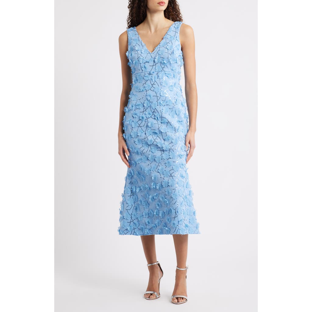 Eliza J Sequin Floral Appliqué Cocktail Midi Dress In Blue