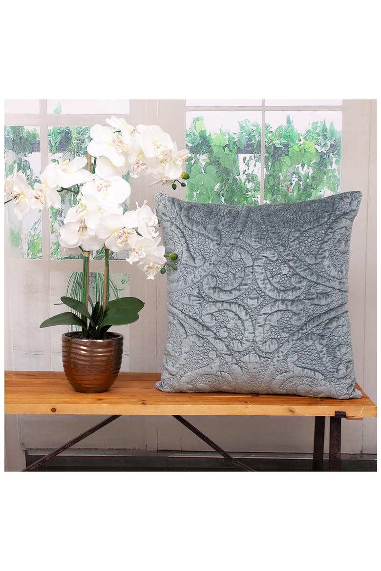 Tufted Velvet Square Throw Pillow, Alternate, color, SEA FOAM